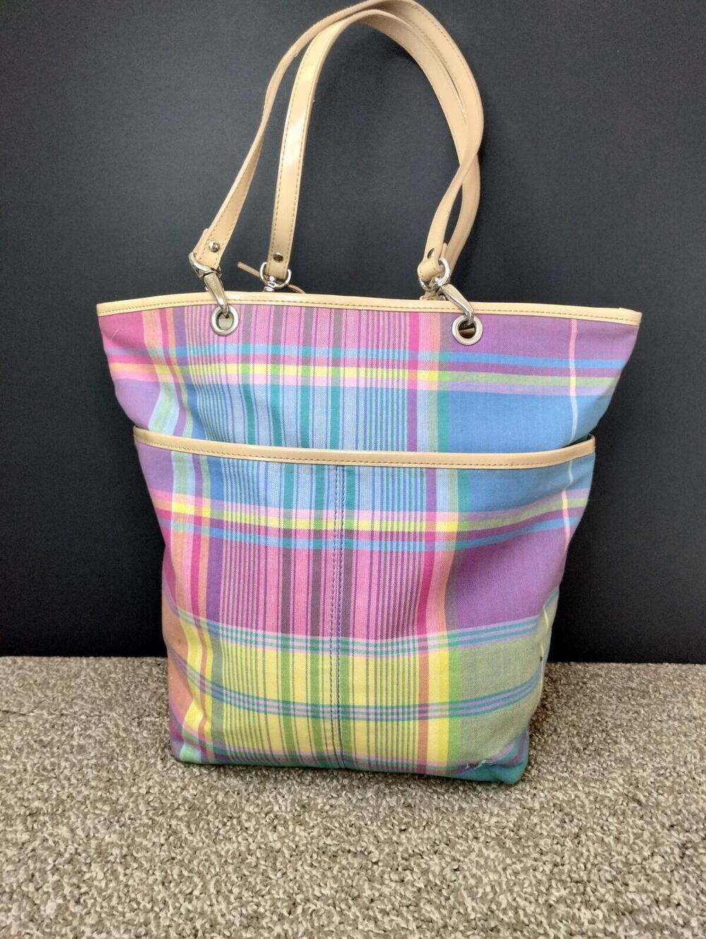 Lauren Ralph Lauren Vintage Madras Tote Shoulder Bag Plaid Canvas